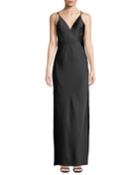 Raven Satin V-neck Strappy Column Dress