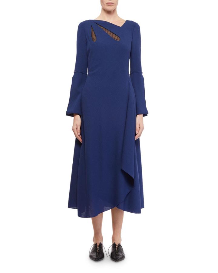 Oreti Long-sleeve Netted Keyhole Dress