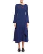 Oreti Long-sleeve Netted Keyhole Dress