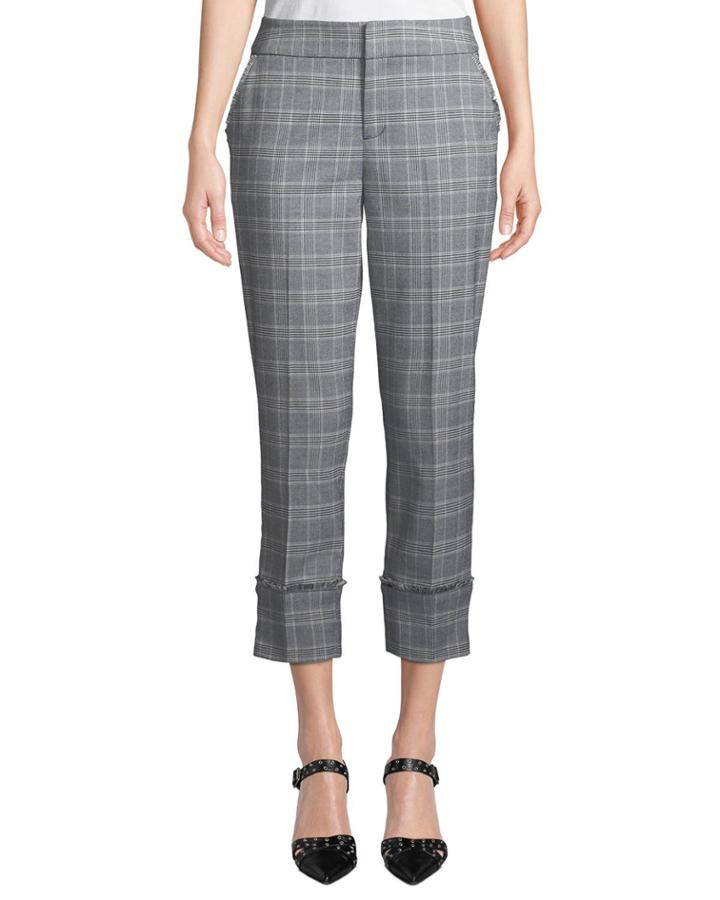 Plaid Roll-cuff Cropped Trouser Pants