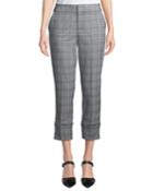 Plaid Roll-cuff Cropped Trouser Pants