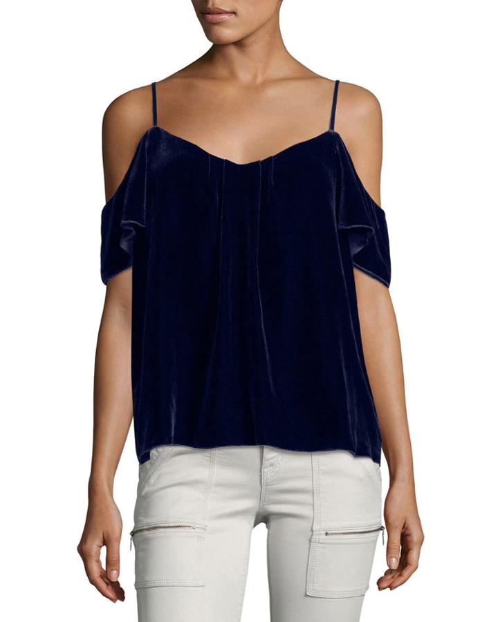 Adorlee E Cold-shoulder Velvet Top