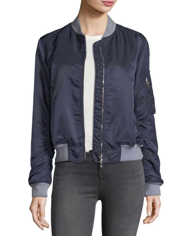 Manston Ruched Satin Bomber Jacket