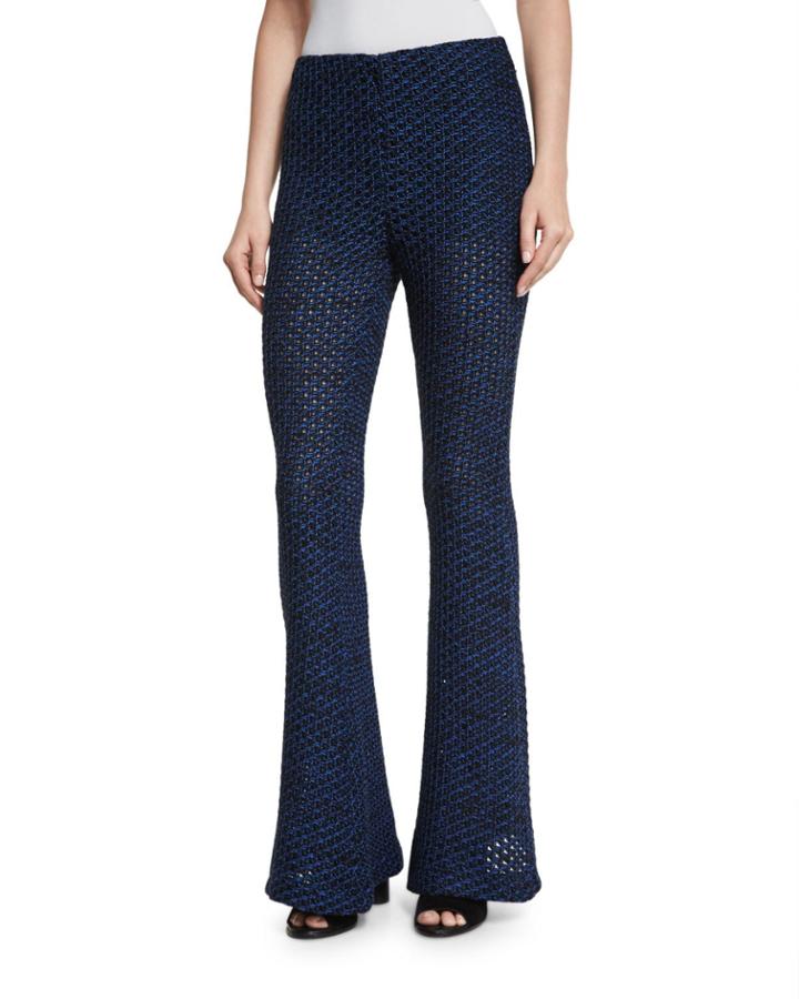 Open-knit Flare Leg Pants, Black/cobalt