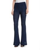 Open-knit Flare Leg Pants, Black/cobalt