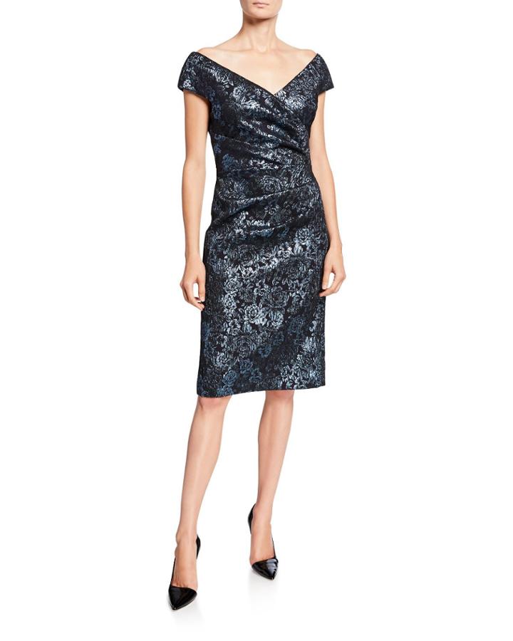 Metallic Floral Jacquard Off-shoulder