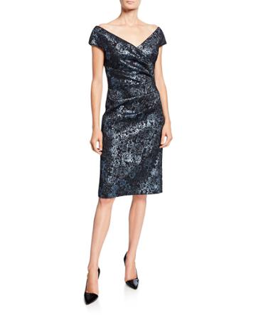 Metallic Floral Jacquard Off-shoulder