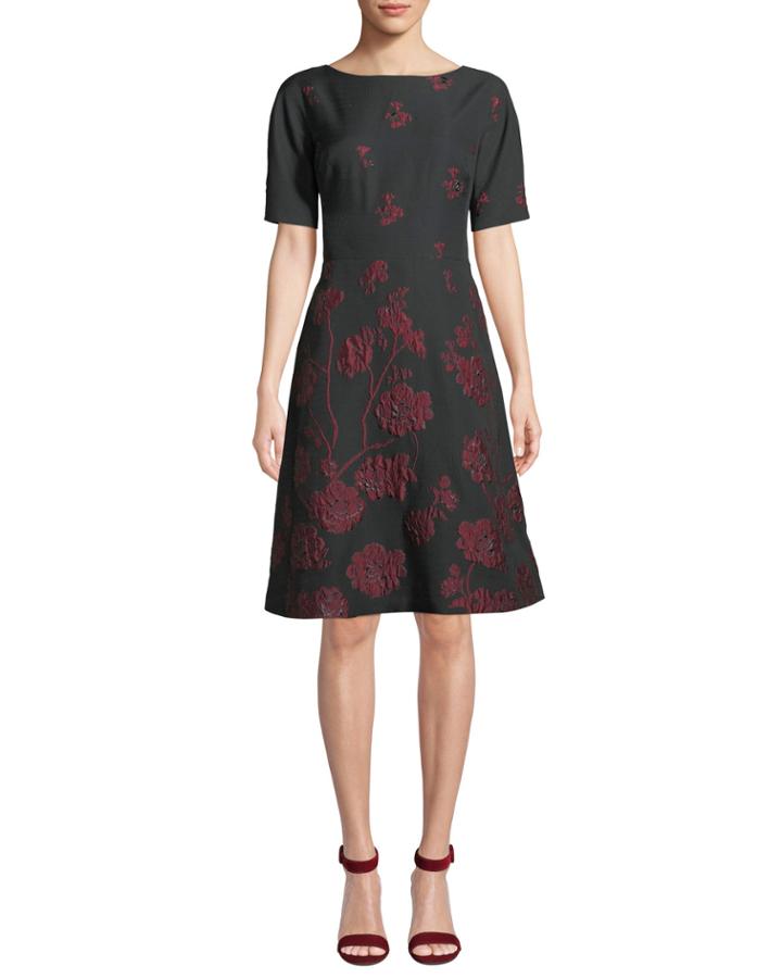 Jacquard Short-sleeve Floral Dress