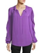 Self-tie Silk Ruffle-sleeve Top