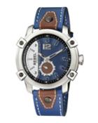Men's 46mm Weeksville Leather Watch, Blue/brown