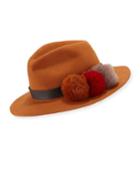Wool Panama Hat W/ Faux-fur Pompoms