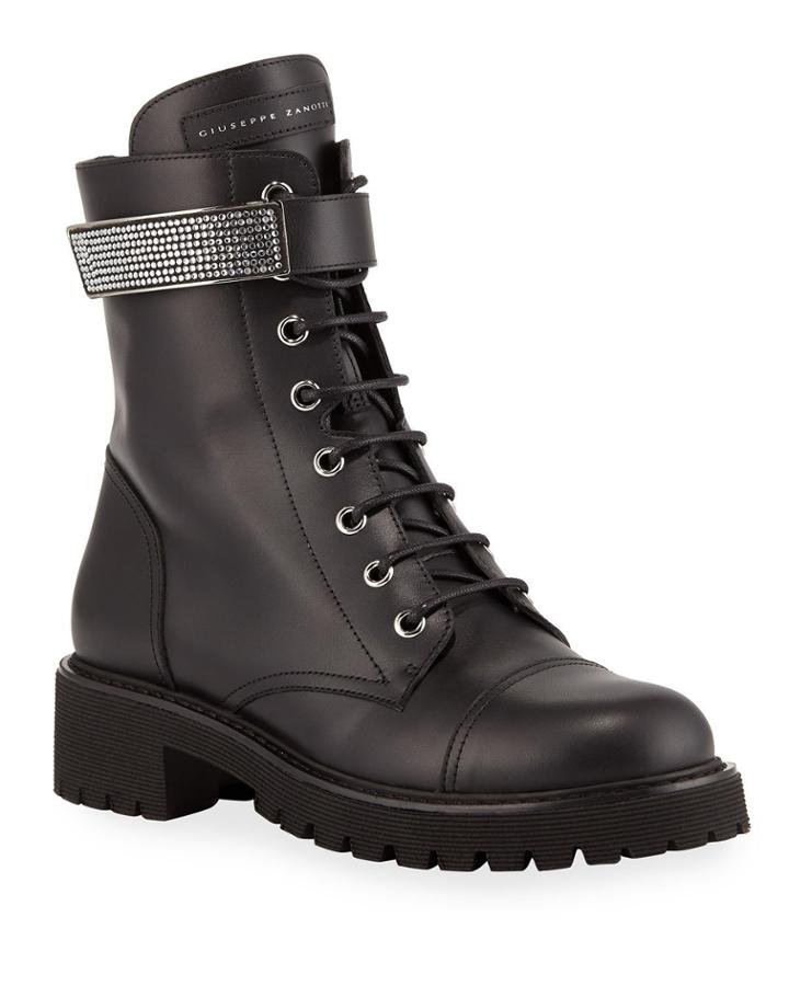 Leather Combat Boots With Jewel