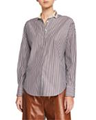 Monili-collar Striped Button-front Poplin