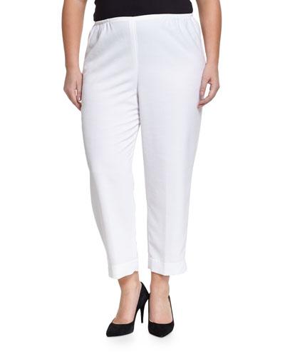 Shantung Slim Capri Pants, White,