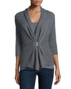 Open-weave Buckle-front Cashmere Cardigan