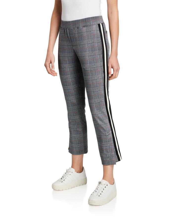 Glen Plaid Cropped Side-stripe Track Pants