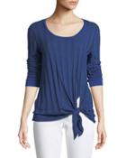 Long-sleeve Tie-front Pleated Tee