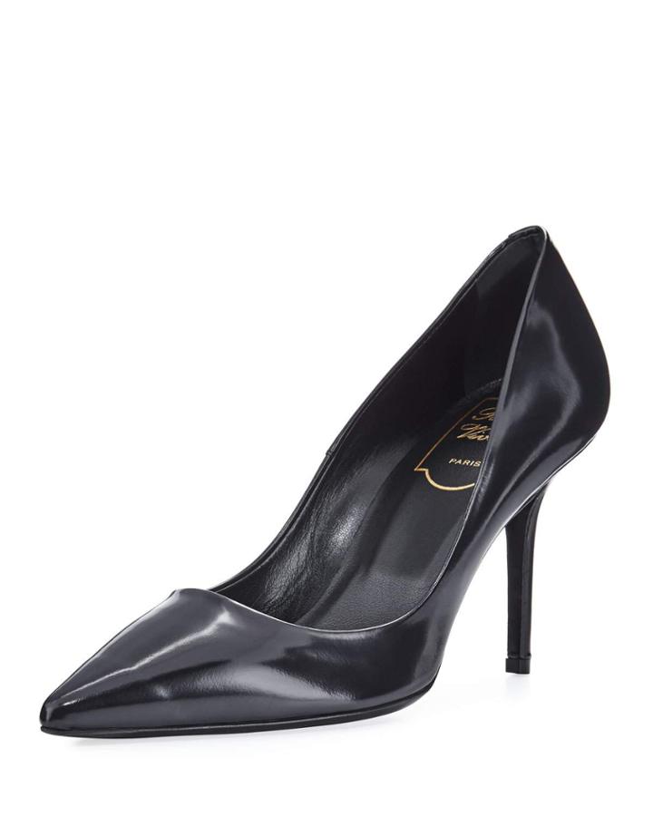 Leather Pointed Pumps, Black