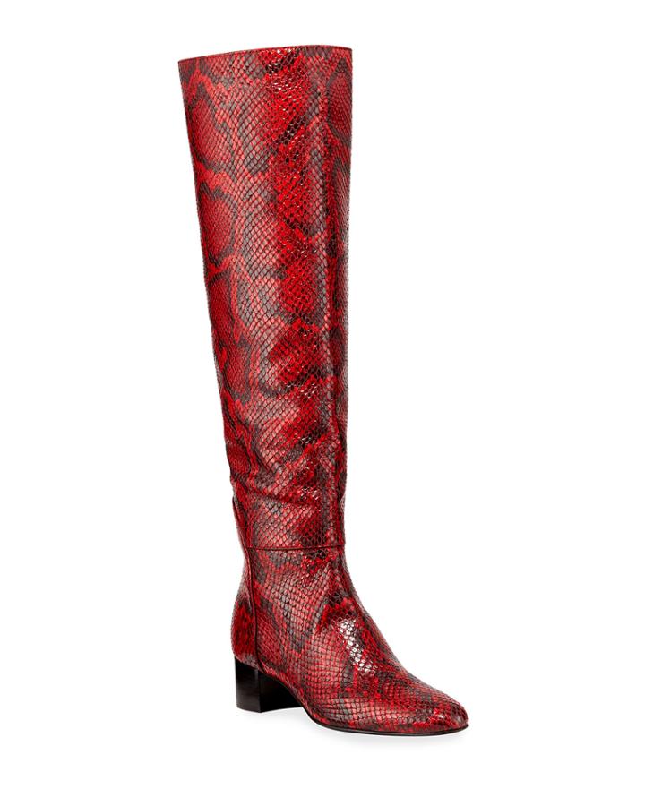Snake-print Knee Boots