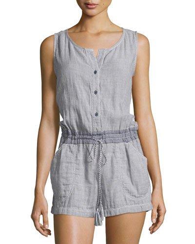 Sleeveless Cotton Short Jumpsuit, Chambray