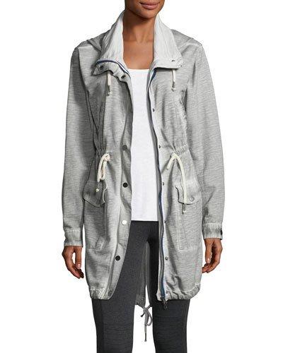 Snap-front Hooded Anorak Jacket, Gray