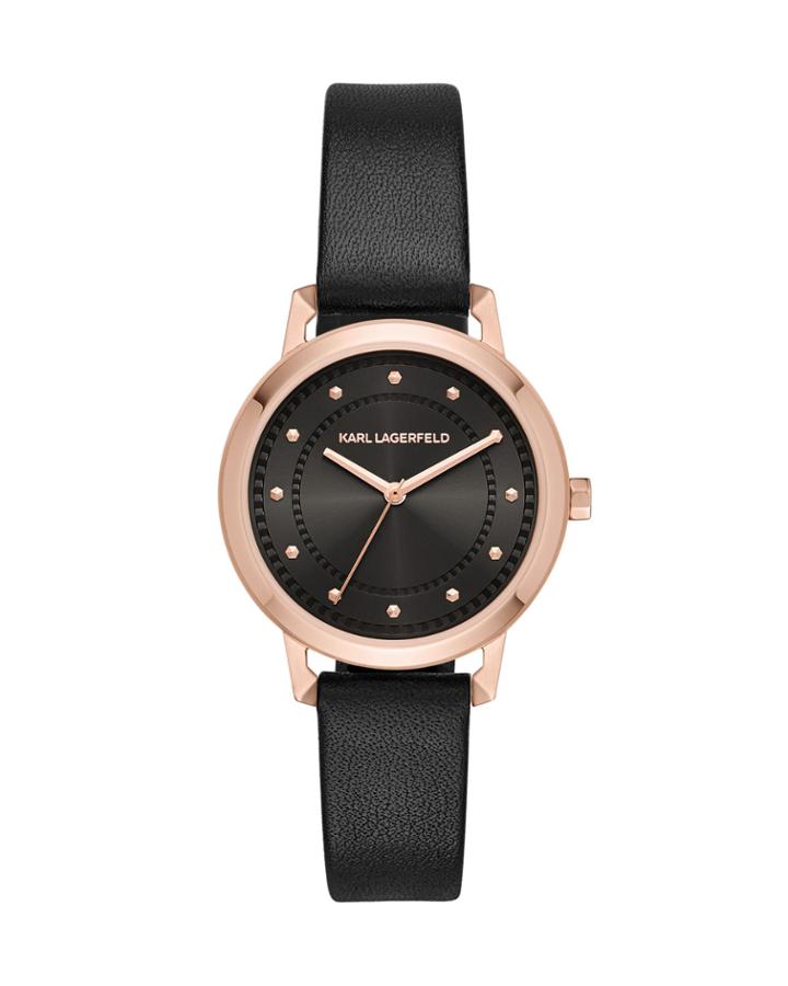 34mm Vanessa Leather Watch, Black/rose