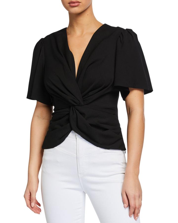 Twist-front Ruffle-sleeve Blouse