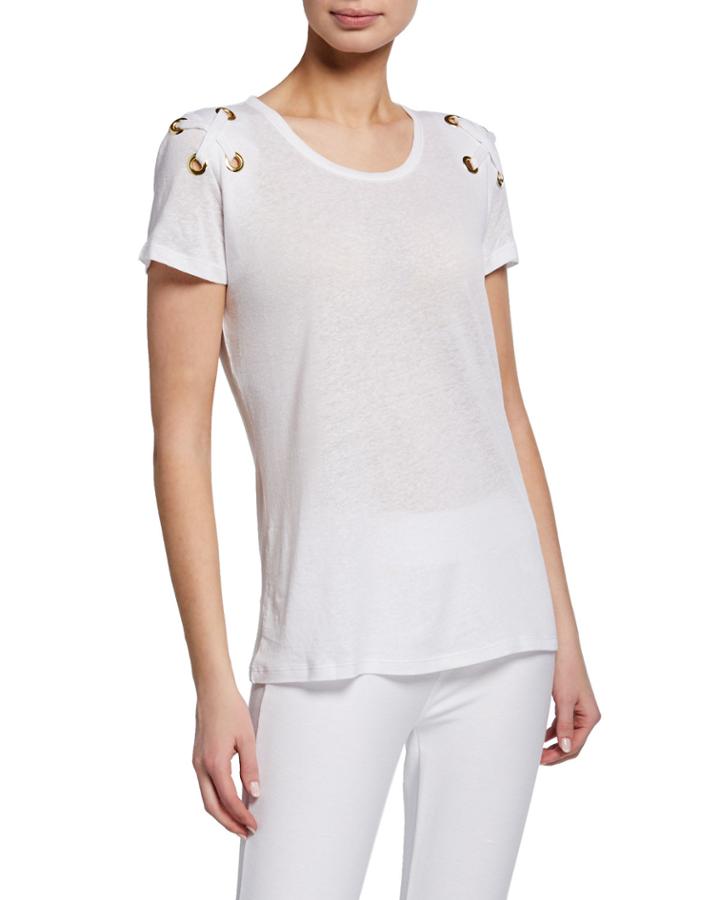 Grommet Laced Shoulder Scoop-neck T-shirt