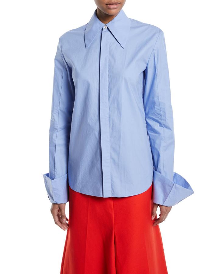 Strict Flared-cuff Button-down Long-sleeve Cotton