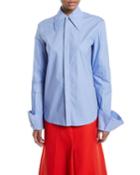 Strict Flared-cuff Button-down Long-sleeve Cotton