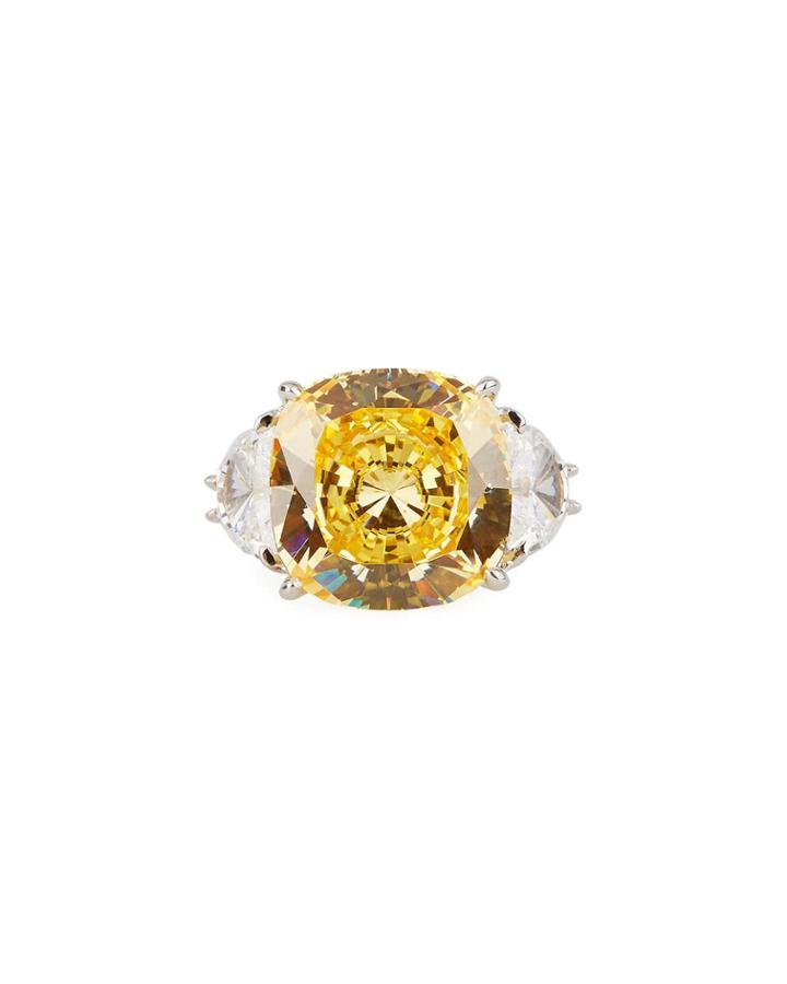 Cushion-cut Canary Cz Cocktail Ring,