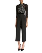 Ophelia Lace 3/4-sleeve Jumpsuit, Black/white
