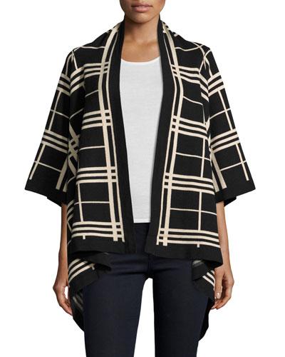 Plaid Open-front Cardigan, Black/plaid