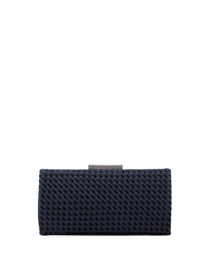 Woven Satin Minaudiere Box Clutch Bag