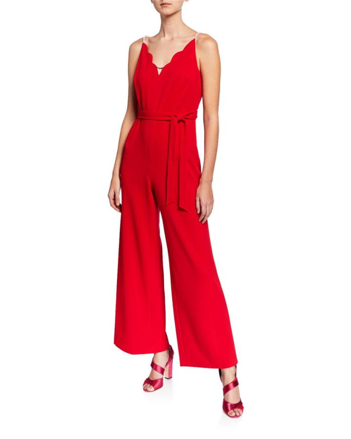 Pearly Strap V-neck Wide-leg Jumpsuit