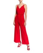 Pearly Strap V-neck Wide-leg Jumpsuit