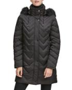 Chevron Down-fill Faux-fur Hooded Coat