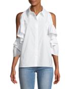 Cold-shoulder Pearlescent Trimmed Poplin Blouse