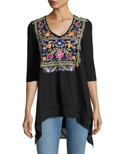 Josephine V-neck 3/4-sleeve Tee, Black