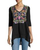 Josephine V-neck 3/4-sleeve Tee, Black