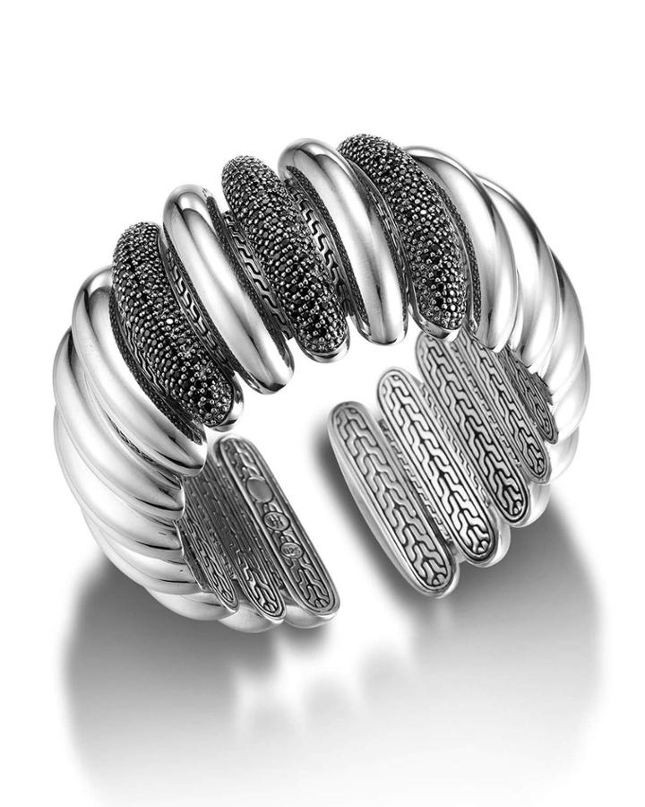 Bedeg Silver Lava Domed Flex Cuff W/ Black Sapphires,