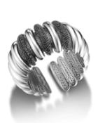 Bedeg Silver Lava Domed Flex Cuff W/ Black Sapphires,
