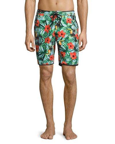 Sailor Printed Board Shorts, Green Pattern