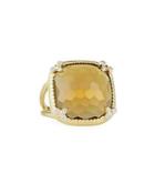 18k Citrine Cushion Fleur Cocktail Ring W/ Diamonds,