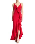 Cascading Ruffle High-low Gown In Crepe