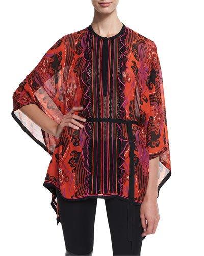 Jewel-neck Printed Tunic, Red/pink/purple