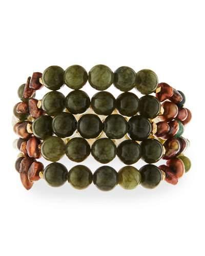Multi-strand Beaded Cuff Bracelet, Agate/pearl