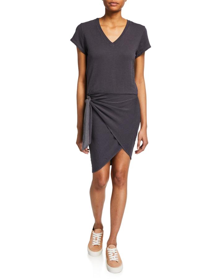 Super-soft Short-sleeve V-neck Dress With Tie