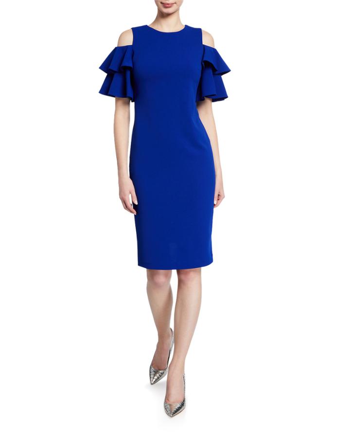 Cold-shoulder Double Ruffle-sleeve