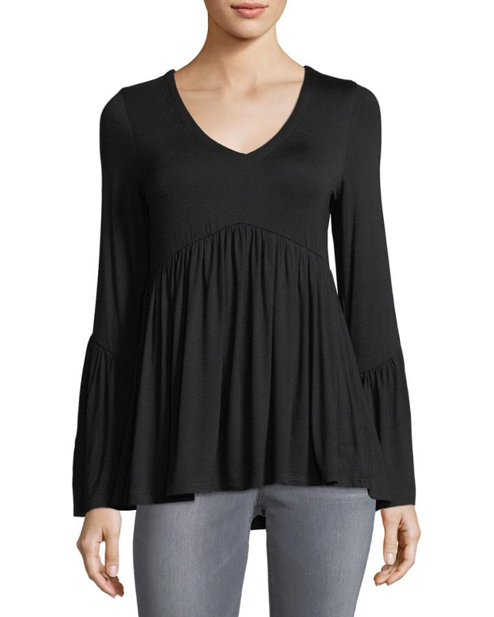 Bell-sleeve Babydoll Tunic, Black